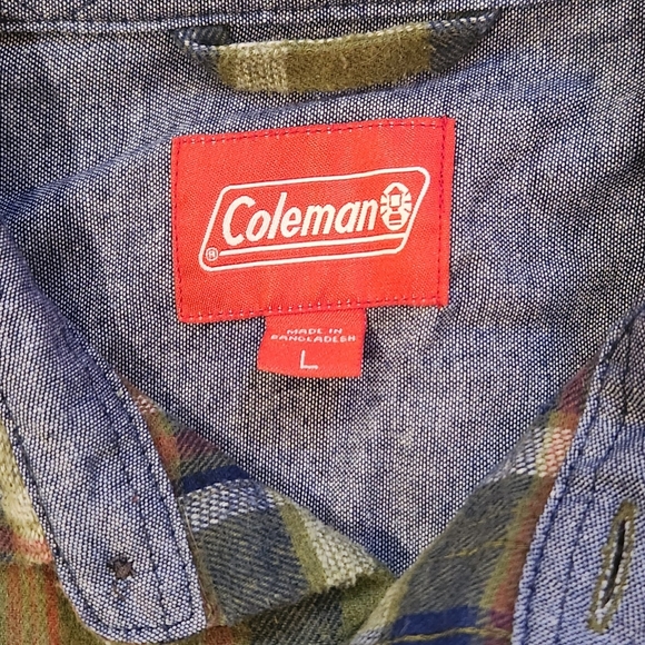 Coleman Men’s Flannel Shirt Green Large Plaid Button Long Sleeve Cotton Outdoors - Picture 5 of 6